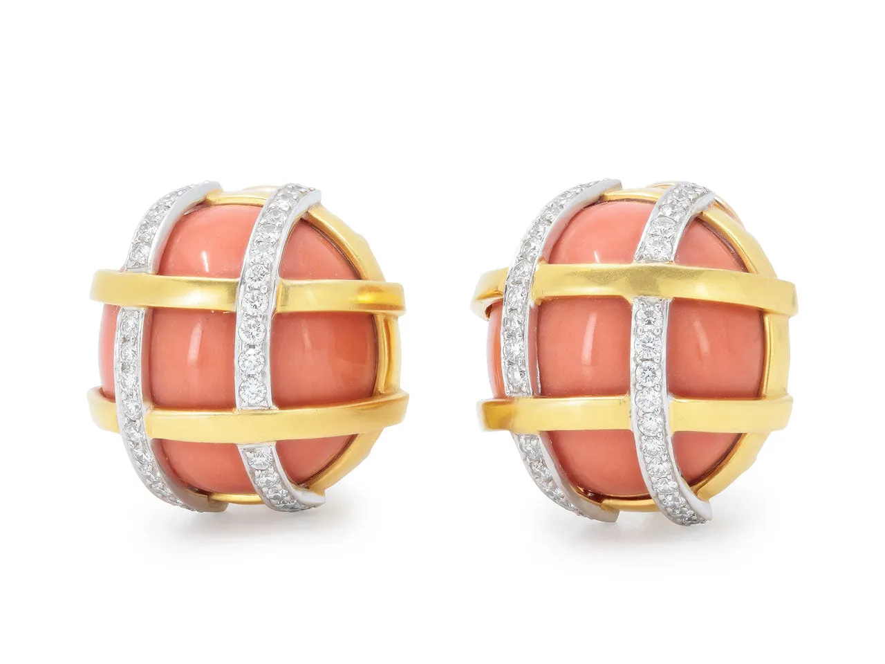 Verdura 'Duchess' Coral and Diamond Earrings in 18K Gold and Platinum