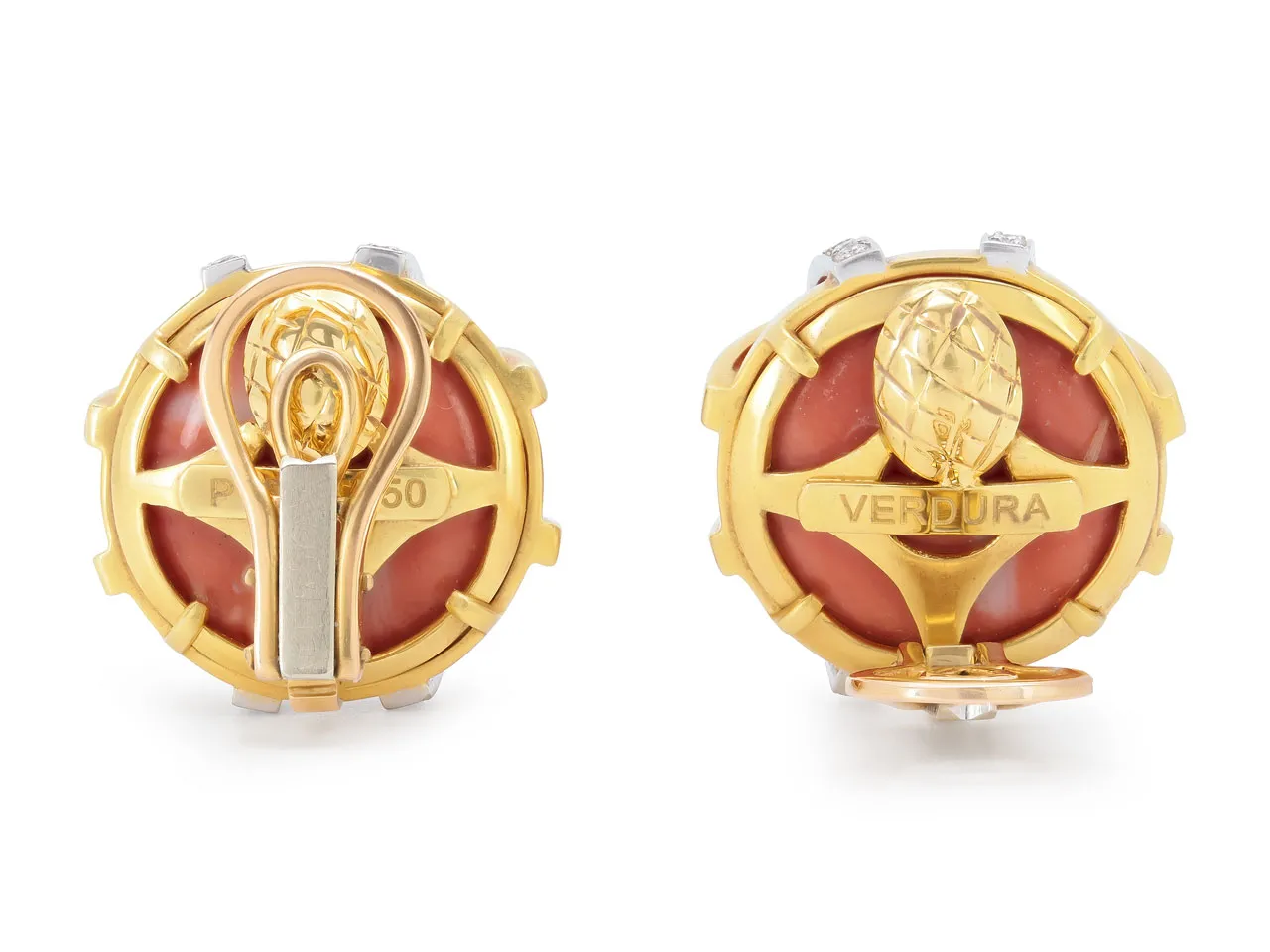 Verdura 'Duchess' Coral and Diamond Earrings in 18K Gold and Platinum